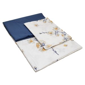 Սպիտակեղեն սատինից ծաղկավոր, կապույտ սավանով երկտեղանի