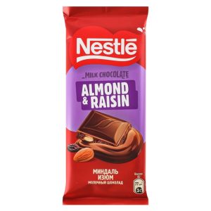 Սալիկ Nestle կաթնային շոկոլադ նուշով և չամիչով 82գր